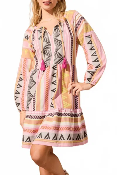 Tribal Jacquard Tiered Dress In Flamingo In Pink