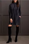 Tribal Jaquard Sweater Dress In Charcoal In Pink