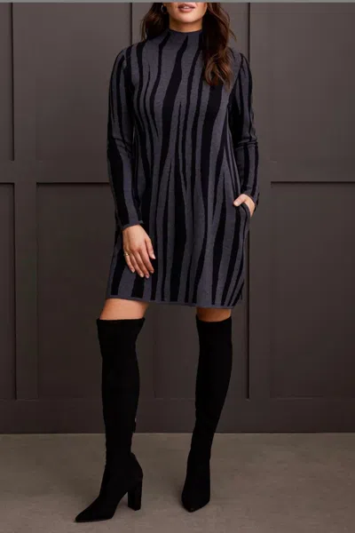 Tribal Jaquard Sweater Dress In Charcoal In Pink