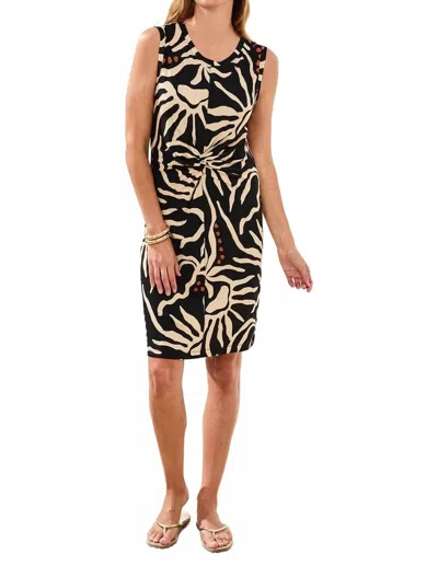 Tribal Jersey Front Knot Dress In Chestnut In Black