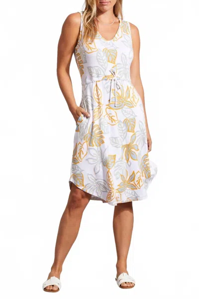 Tribal Knit Dress With Waist Drawcord In Bright Gold In White