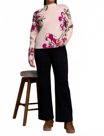 Tribal Knit Jacquard Funnel Neck Sweater In Pink Flambe In Brown