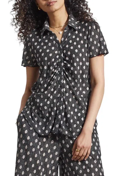 Tribal Knit Shirred Top In Black/white In Multi
