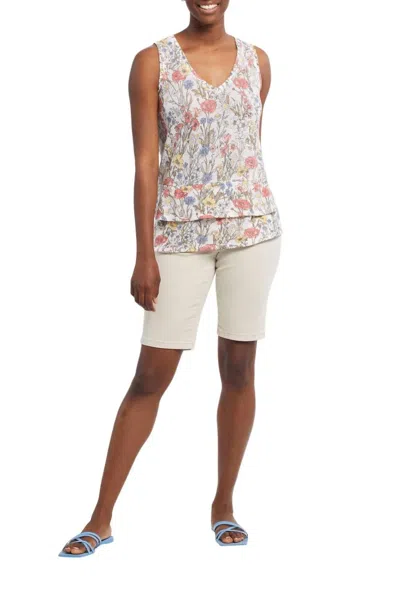 Tribal Kyra Floral Tiered Tank In Fern In Gray