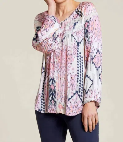 Tribal Lace Insert Blouse In Blossom In Pink