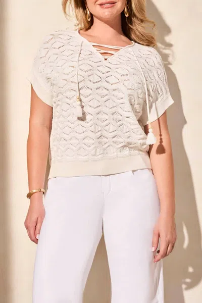 Tribal Lace Up Sweater In White In Neutral