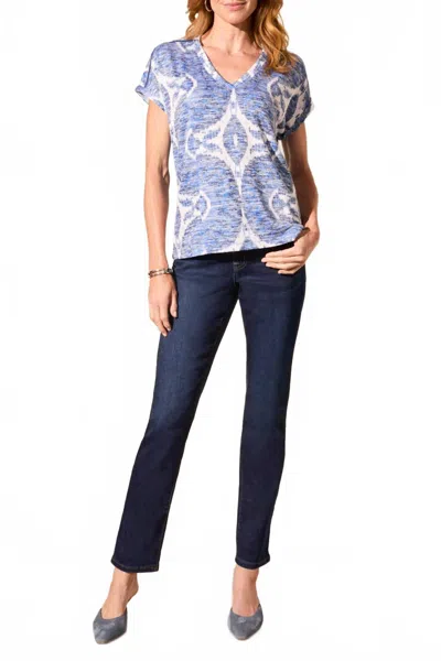 Tribal Ladder Stitch Cap Sleeve Top In Denim Blue