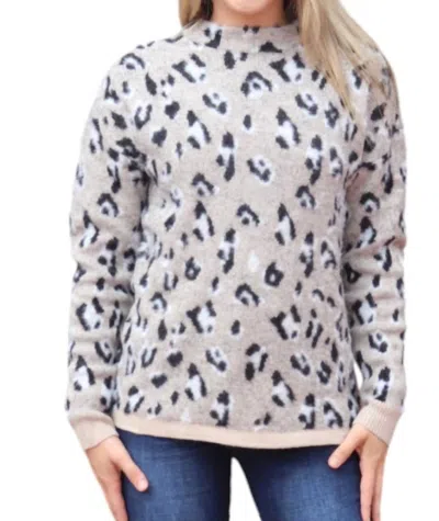 Tribal Leopard Crew Sweater In Grey In Gray