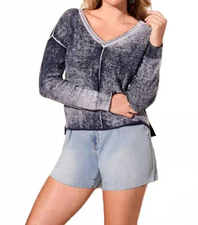 Tribal Lightweight Cotton V-neck Sweater In Nautical In Gray