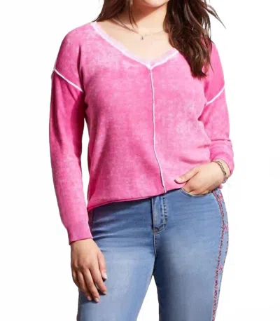Tribal Lightweight Cotton V-neck Sweater In Pink