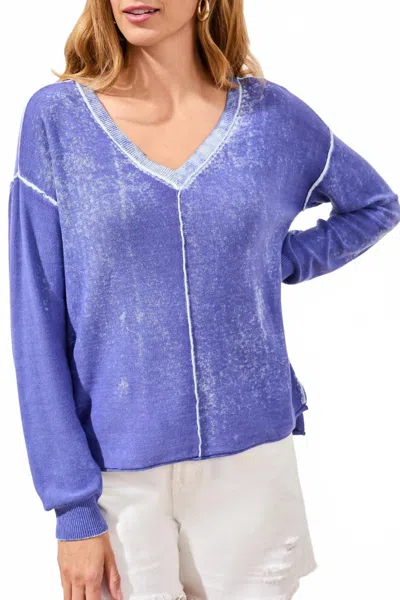 Tribal Lightweight Cotton V-neck Sweater With Special Wash In Baja Blue In Pattern