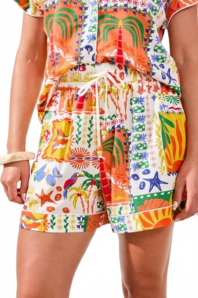 Tribal Lightweight Crosshatch Flowy Elastic Waist Shorts In Guavablush In Multi