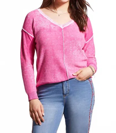 Tribal Lightweight V Neck Sweater Washed Effect In Orchid Pink