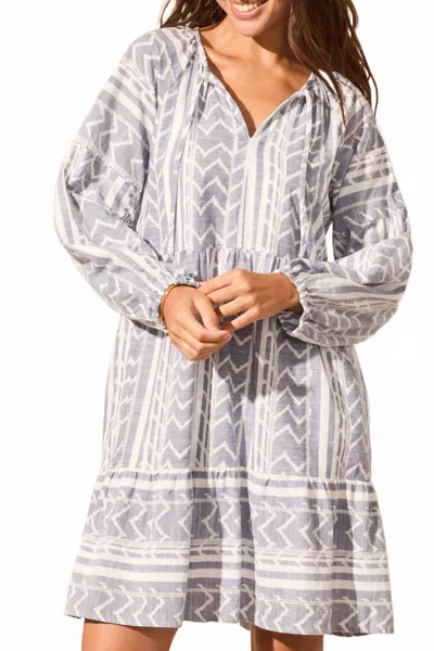 Tribal Lined Multi Cut Mini Dress In Scuba Blue In Gray