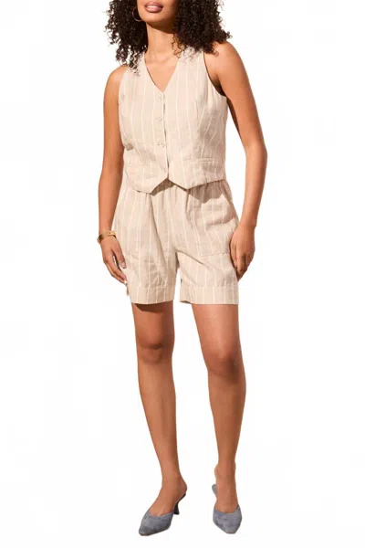 Tribal Lined Self Covered Button Front Vest In Safari In Pink