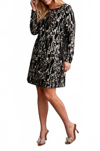 Tribal Lined Sequin Long Sleeve Mini Dress In Silver In Black