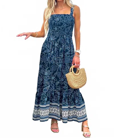 Tribal Lined Sleeveless Dress In Deep Sea In Blue