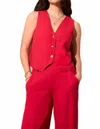 Tribal Linen Blend Button Front Vest In Cherry