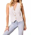 Tribal Linen Blend Lined Button-front Vest In White In White