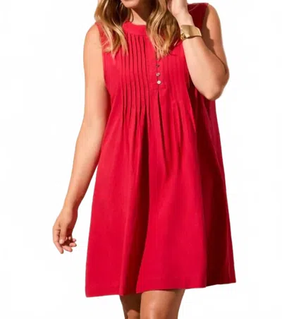 Tribal Linen Blend Pleated Sleeveless Dress In Cherry In Red