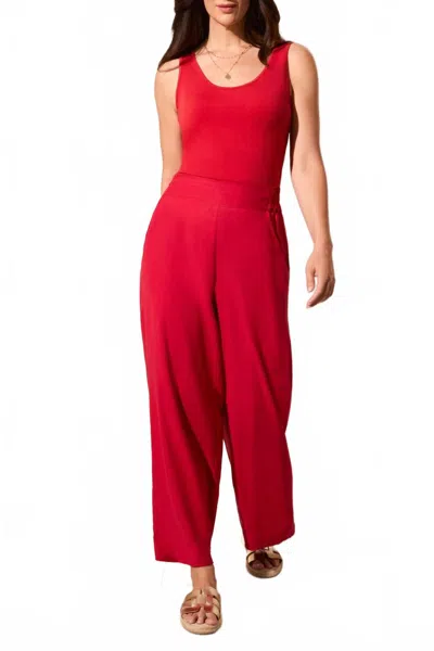 Tribal Linen Blend Pull-on Ankle Pants In Cherry Red