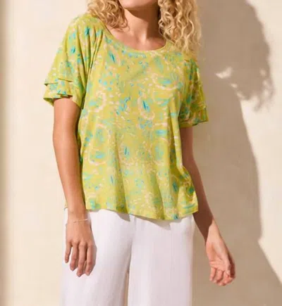Tribal Linen-blend Ruffle Sleeve Crew Neck Top In Avocado In Green