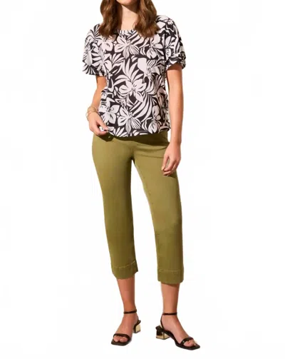 Tribal Linen Blend Ruffle Sleeve Top In Black In Multi
