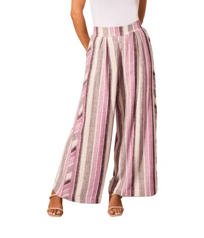 Tribal Linen Wide Leg Pant In Orchid Stripe In Pink