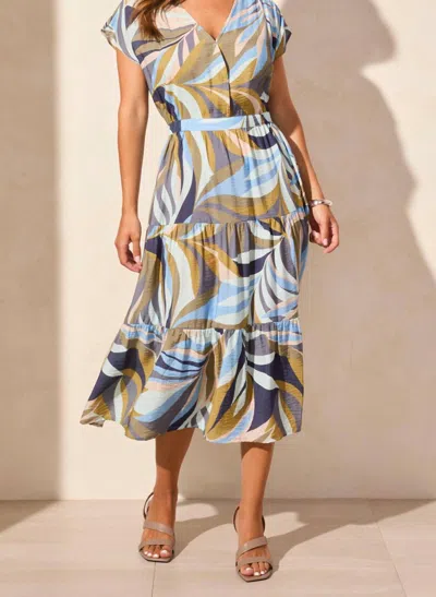 Tribal Short-sleeved V-neck Tiered Dress In Loden In Green