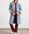 Tribal Long Denim Duster Jacket In Washed Blue In Blue
