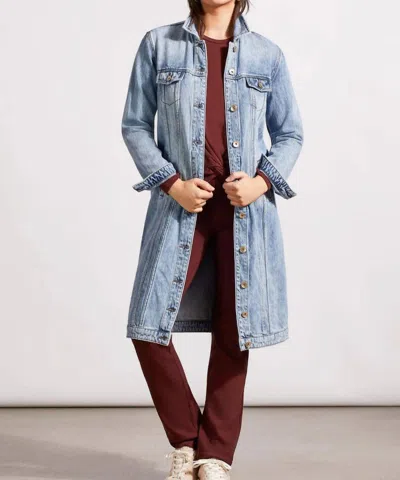 Tribal Long Denim Duster Jacket In Washed Blue