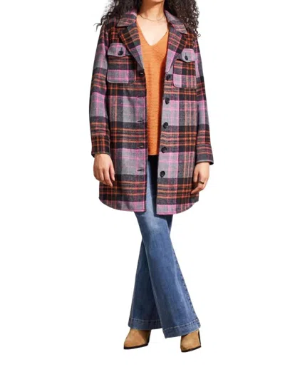 Tribal Long Plaid Shacket In Burnt Orange In Yellow