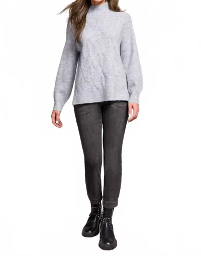 Tribal Long Puff Sleeve Mock Neck Sweater In Grey Mix In Gray