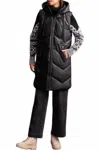 Tribal Long Puffer Vest In Black In Black