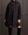 Tribal Long Quilted Button-up Jacket With Pockets In Black In Black