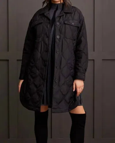 Tribal Long Quilted Button-up Jacket With Pockets In Black