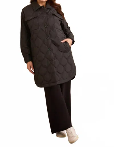 Tribal Long Quilted Button-up Jacket With Pockets In Black In Blue