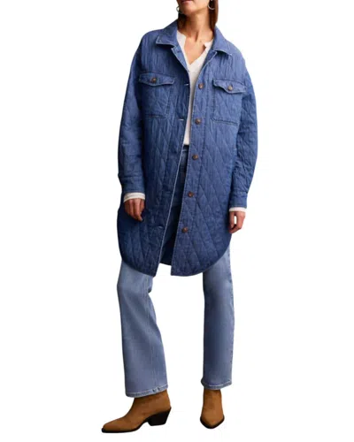 Tribal Long Quilted Jacket In Blue Chambray In Multi