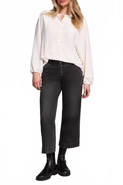 Tribal Long Sleeve Blouse With Folded Hem In Eggshell-1397 In Multi