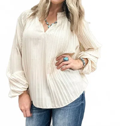 Tribal Long Sleeve Blouse With Ruffle Collar In Moonstone In Neutral