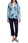 Tribal Long Sleeve Blouse With Smocked Details In Slate Blue In Blue