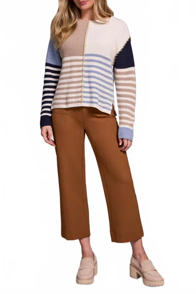 Tribal Long Sleeve Boat Neck Sweater In Sandstone In Multi