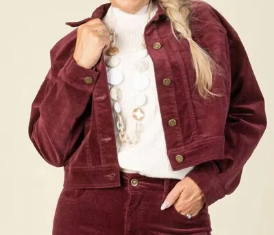 Tribal Long Sleeve Button Down Cordoroy Jacket In Wine In Burgundy