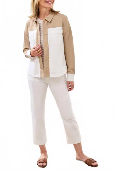 Tribal Long Sleeve Button Front Color Block Jacket In Beach In White