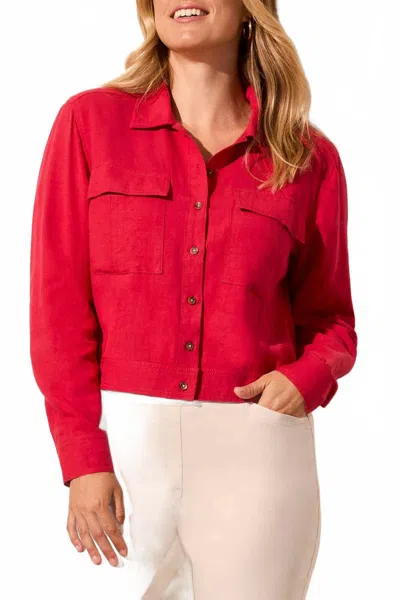 Tribal Long Sleeve Button Front Jacket In Cherry In Red