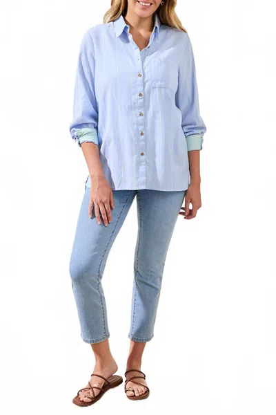 Tribal Long Sleeve Button Front Shirt In 0195-chambray In Blue