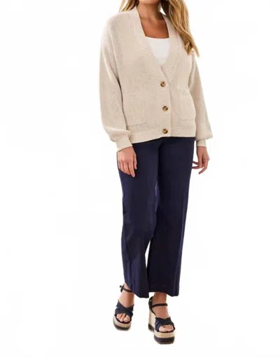 Tribal Long Sleeve Combed Cotton Cardigan In Canvas In Brown