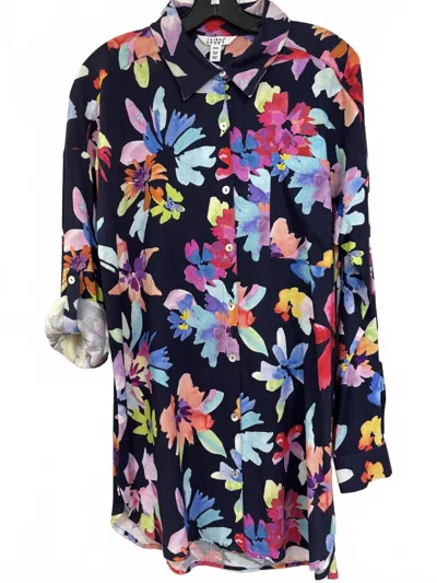 Tribal Long Sleeve Cover Up Shirt In Blue Multi