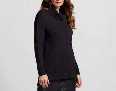 Tribal Long Sleeve Cowl Neck Sweater In Black In Blue