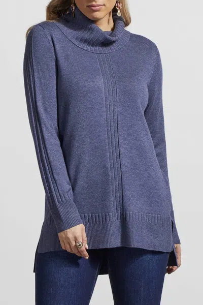 Tribal Long Sleeve Cowl Neck Sweater In Heather Sapphire In Purple